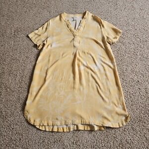 H&M T Shirt Dress Womens Medium Yellow Floral Midi V Neck Short‎ Sleeve Pullover